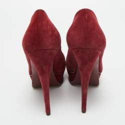 Pre Owned Saint Laurent Burgundy Suede Tribtoo Platform Pumps Size 39