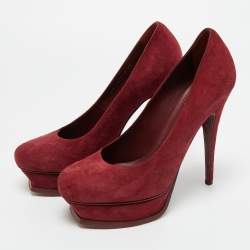 Pre Owned Saint Laurent Burgundy Suede Tribtoo Platform Pumps Size 39