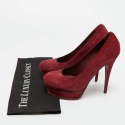 Pre Owned Saint Laurent Burgundy Suede Tribtoo Platform Pumps Size 39