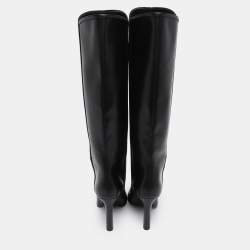 Pre Owned Saint Laurent Black Leather Jane Knee Length Boots Size 36.5