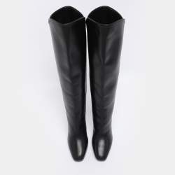 Pre Owned Saint Laurent Black Leather Jane Knee Length Boots Size 36.5