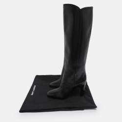 Pre Owned Saint Laurent Black Leather Jane Knee Length Boots Size 36.5
