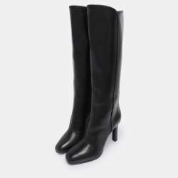 Pre Owned Saint Laurent Black Leather Jane Knee Length Boots Size 36.5