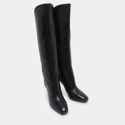Pre Owned Saint Laurent Black Leather Jane Knee Length Boots Size 36.5