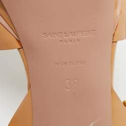 Pre Owned Saint Laurent Beige Patent Leather Tribute Platform Sandals Size 39
