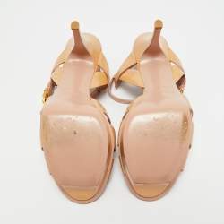 Pre Owned Saint Laurent Beige Patent Leather Tribute Platform Sandals Size 39