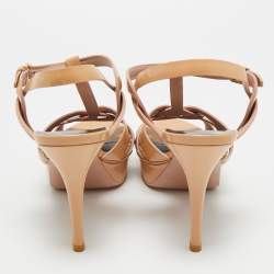 Pre Owned Saint Laurent Beige Patent Leather Tribute Platform Sandals Size 39