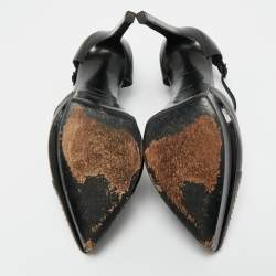 Pre Owned Saint Laurent Black Leather Studded T-Bar Janis Platform Pumps 36.5