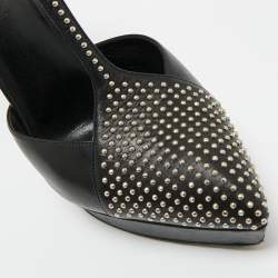Pre Owned Saint Laurent Black Leather Studded T-Bar Janis Platform Pumps 36.5