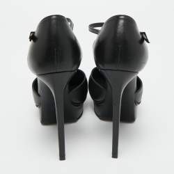 Pre Owned Saint Laurent Black Leather Studded T-Bar Janis Platform Pumps 36.5