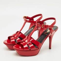 Pre Owned Saint Laurent Dark Red Patent Leather Tribute Platform Sandals Size 36