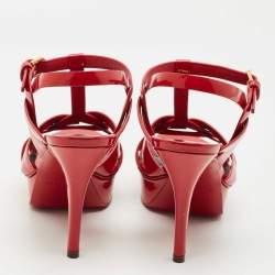 Pre Owned Saint Laurent Dark Red Patent Leather Tribute Platform Sandals Size 36