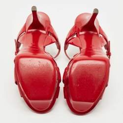 Pre Owned Saint Laurent Dark Red Patent Leather Tribute Platform Sandals Size 36