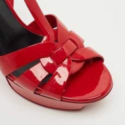 Pre Owned Saint Laurent Dark Red Patent Leather Tribute Platform Sandals Size 36