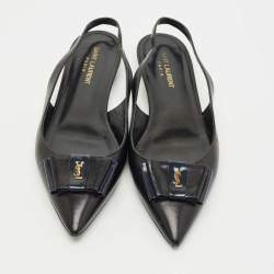 مملوكة مسبقًا صندل سان لوران جلد أسود مسطح بحزام خلفي مقاس 39