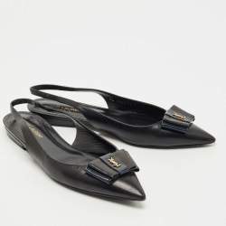 مملوكة مسبقًا صندل سان لوران جلد أسود مسطح بحزام خلفي مقاس 39