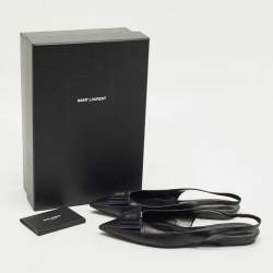 مملوكة مسبقًا صندل سان لوران جلد أسود مسطح بحزام خلفي مقاس 39