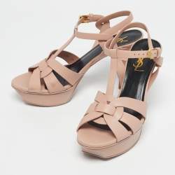 Pre Owned Saint Laurent Pink Leather Tribute Platform Sandals Size 38