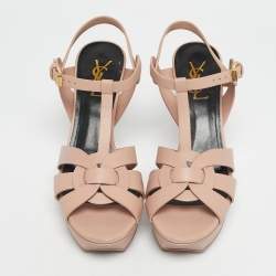 Pre Owned Saint Laurent Pink Leather Tribute Platform Sandals Size 38