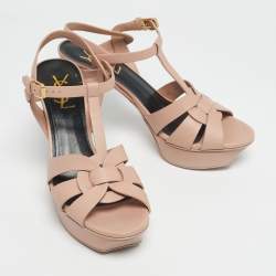 Pre Owned Saint Laurent Pink Leather Tribute Platform Sandals Size 38