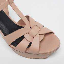 Pre Owned Saint Laurent Pink Leather Tribute Platform Sandals Size 38