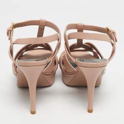 Pre Owned Saint Laurent Pink Leather Tribute Platform Sandals Size 38