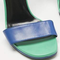 Pre Owned Saint Laurent Paris Blue/Green Leather Jane Ankle Strap Sandals Size 37.5