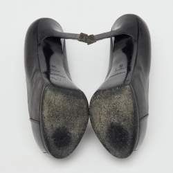 Pre Owned Saint Laurent Black Leather and Patent Leather Cap Toe Tribtoo Platform Pumps Size 38