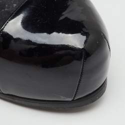 Pre Owned Saint Laurent Black Leather and Patent Leather Cap Toe Tribtoo Platform Pumps Size 38