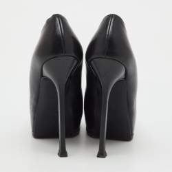 Pre Owned Saint Laurent Black Leather and Patent Leather Cap Toe Tribtoo Platform Pumps Size 38