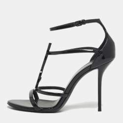 مملوكة مسبقًا Saint Laurent Black Leather Cassandra Ankle Strap Sandals Size 38