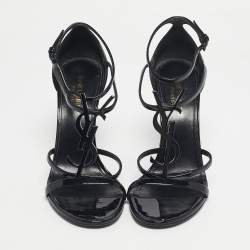 مملوكة مسبقًا Saint Laurent Black Leather Cassandra Ankle Strap Sandals Size 38