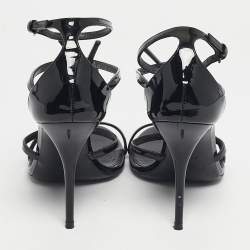 مملوكة مسبقًا Saint Laurent Black Leather Cassandra Ankle Strap Sandals Size 38