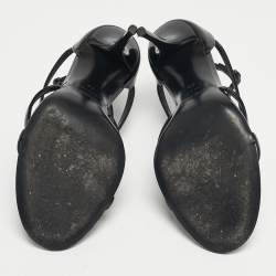 مملوكة مسبقًا Saint Laurent Black Leather Cassandra Ankle Strap Sandals Size 38