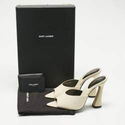 Pre Owned Saint Laurent Cream Fabric Suite Mules Size 37