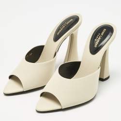 Pre Owned Saint Laurent Cream Fabric Suite Mules Size 37