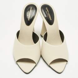 Pre Owned Saint Laurent Cream Fabric Suite Mules Size 37