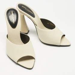 Pre Owned Saint Laurent Cream Fabric Suite Mules Size 37