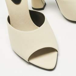 Pre Owned Saint Laurent Cream Fabric Suite Mules Size 37