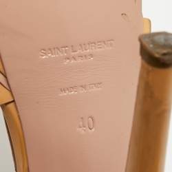 Pre Owned Saint Laurent Beige Patent Leather Tribute Platform Sandals Size 40