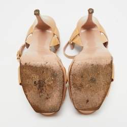 Pre Owned Saint Laurent Beige Patent Leather Tribute Platform Sandals Size 40