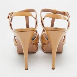 Pre Owned Saint Laurent Beige Patent Leather Tribute Platform Sandals Size 40