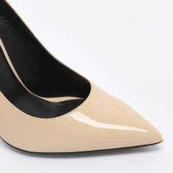 Pre Owned Saint Laurent Beige Patent Leather Anja Pointed Toe Pumps Size 38
