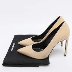 Pre Owned Saint Laurent Beige Patent Leather Anja Pointed Toe Pumps Size 38