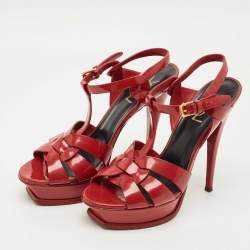 Pre Owned Saint Laurent  Red Patent Leather Tribute Platform Sandals Size 39