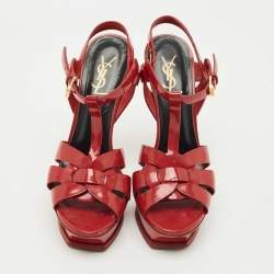 Pre Owned Saint Laurent  Red Patent Leather Tribute Platform Sandals Size 39