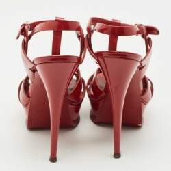 Pre Owned Saint Laurent  Red Patent Leather Tribute Platform Sandals Size 39