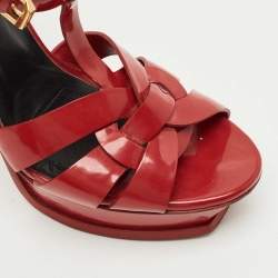 Pre Owned Saint Laurent  Red Patent Leather Tribute Platform Sandals Size 39