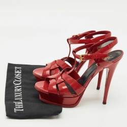 Pre Owned Saint Laurent  Red Patent Leather Tribute Platform Sandals Size 39
