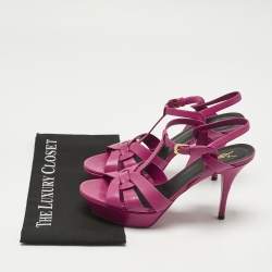 Pre Owned Saint Laurent Purple Leather Tribute Platform Sandals Size 41.5